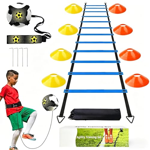 Kezidhp Cinesini for Football Training, Football Training and Cinesini – Complete Set with 6 m Coordination Ladder, 12 Chinese and Soccer Pitcher, Football Fans