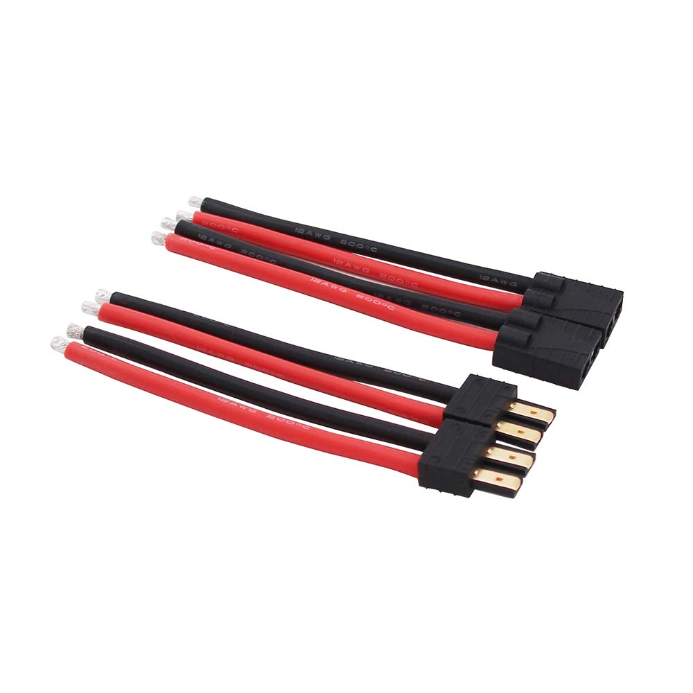OliYin 2pairs TRX Male Female Connectors Cable with 12awg 10cm Slicone Wire for RC LiPo Battery FPV Turnigy/Zippy(pack of 2)