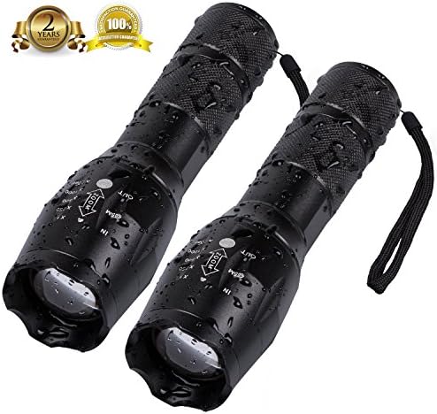 Led Flashlight Tactical Flashlight (Flashlights High Lumens) Best Powerful Waterproof Flashlight Perfect for Camping Biking Home Emergency or Gift-Giving ,Adjustable Focus and 5 Modes Light(2 pack)
