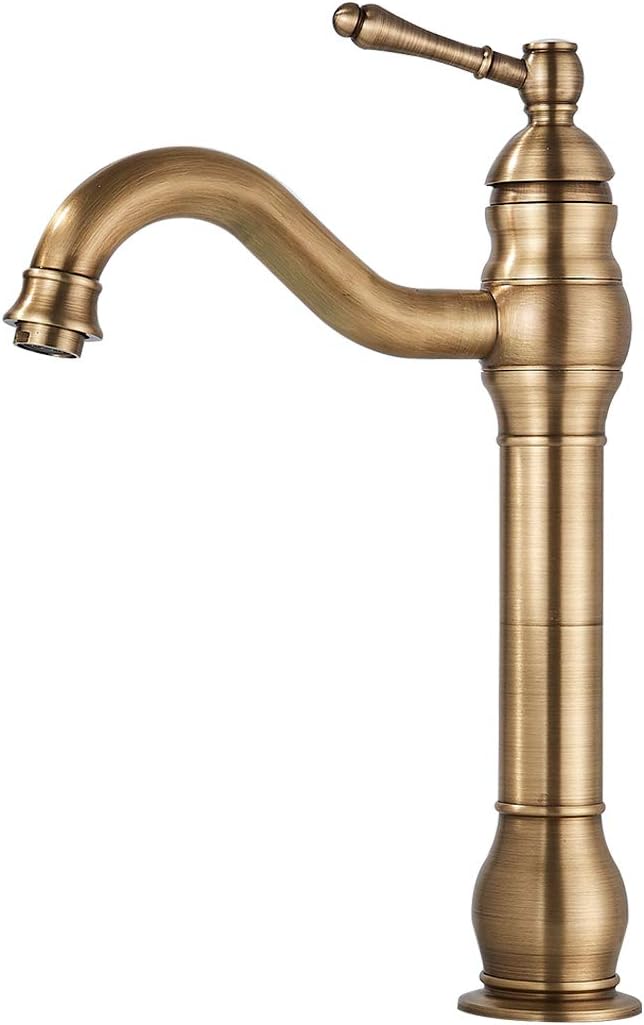 Rozin Antique Brass Bathroom Sink Tap Single Handle 360° Rotable Spout Deck Mounted Mixer Tap, Antique Brass Tall, Tall