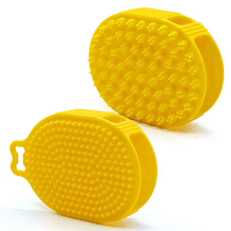 Dog Brushes, Short Hair, Dog Washing Brush, Silicone Rubber Curry with Massage Effect for Dogs and Cats (Yellow)