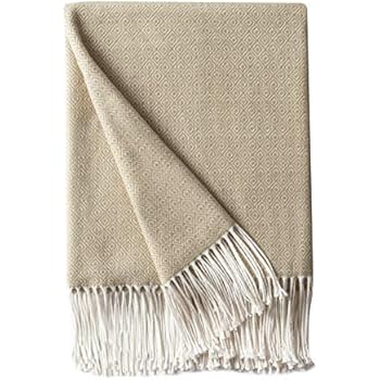 BOURINA Decorative Diamond Lattice Faux Cashmere Fringe Throw Blanket Lightweight Soft Cozy for Bed or Sofa Farmhouse Outdoor Throw Blankets, 50