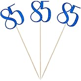Blue Glitter 85th Birthday Centerpiece Sticks, 12-Pack Number 85 Table Topper Anniversary Party Decorations