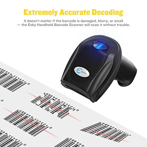 Esky Wireless Barcode Scanner 328 Ft Transmission Distance USB Cordless 1D Laser Automatic Barcode Reader Handheld Bar Code Scanner with Quick Charge Base Stand for Shop, Store,2 Pack