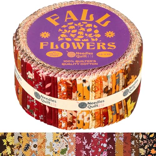Jelly Roll Pre-Cut Cotton Fabric Strips for Quilting, 40 Strips 6x112 cm, Quilting Fabric for Sewing, Pre-Cut Quilt Projects and Crafts (Autumn Flowers)