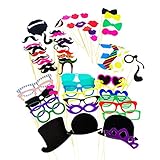 Photo Booth Props Photography Stick Face Mask Mustache Glasses Paper DIY Kit for Party Favors, Children Adult Birthday, Wedding Party Decorations, Activity Dress Up Costume Games by Super Z Outlet