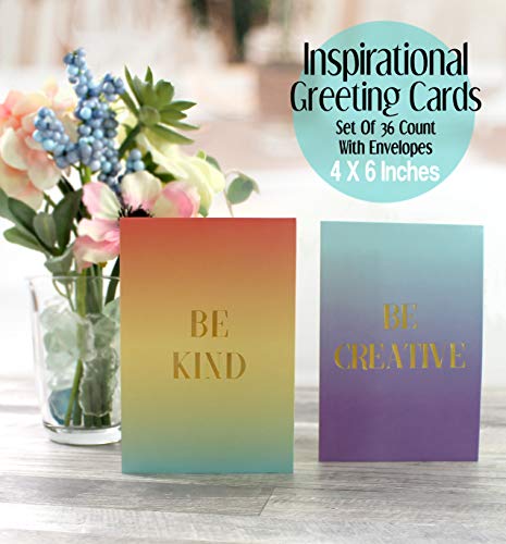 Inspirational Greeting Cards Stationary Set, Thinking of You Encouragement Cards, Quote Note Cards with Envelopes, Motivational Greeting Cards Blank - 4 x 6 Inches, 36 Pack