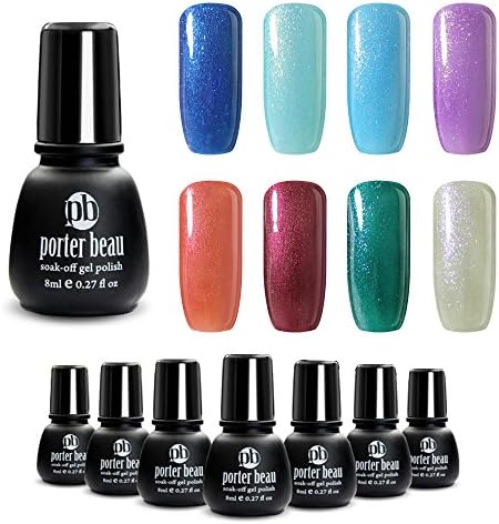 Porter Beau Mixed 8 Colors Soak Off UV Led Lamp Glitter Gel Nail Polish Set Minis Natural Organic Resin Long Lasting Blue Red Beige Nail Art 8x8ml