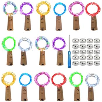 mifengda 16 Pack Wine Bottle Lights 8 Color Cork Shaped 20 Micro LEDs Wire Bottle Lights Battery Powered Copper Wire Lights Artificial Cork Wine Bottle Fairy Lights (2m/7.2ft)+20Pcs Extra Batteries