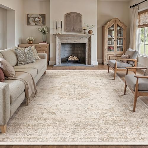 PureCozy Waschbarer Teppich Wohnzimmer 200x300cm Vintage Teppiche,Beige