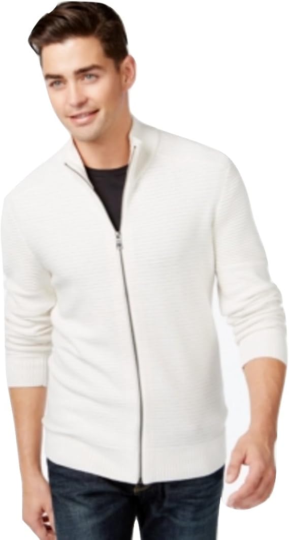 INC Mens Ribbed Knit Mock Turtleneck Full Zip Sweater Ivory M at Amazon Menâs Clothing store