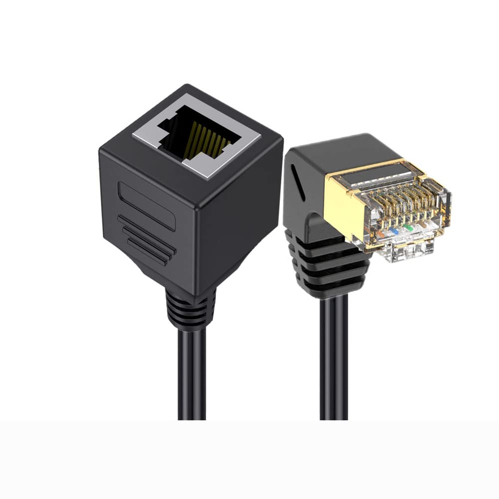 Photo 1 of Traovien CAT 8 Ethernet Extension Cable,90 Degree Down Angle Male to Female RJ45 CAT8 Connector 10 Gigabit 40Gbps, 2000Mhz for Digital Devices Computer Switch Network Cable (50cm/1.6ft)