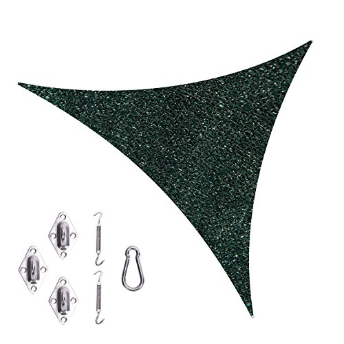 Cool Area Triangle 9 Feet 10 Inches Durable Sun Shade Sail with Stainless Steel Hardware Kit, UV Block Fabric Patio Shade Sail in Color Green