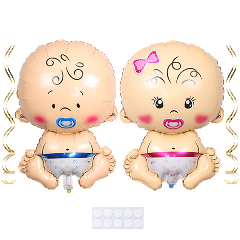 Maigendoo 2 PCS Welcome Baby Balloons Set Boy Girl Baby Shape Balloon Mylar Helium Balloon Kit for Pregnancy Gender Reveal Baby Shower Theme Birthday Party Decorations