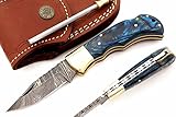 RA-5167-BL Custom made damascus steel folding lock back knife Pukka wood handle and brass bolster,