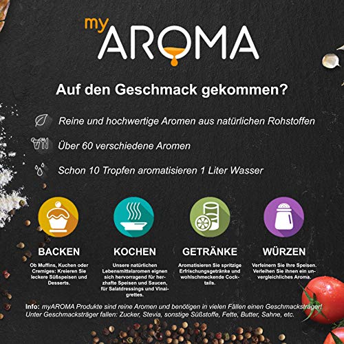 myAROMA Flavour Drops Set, Meisterbäcker 10mlx5, Karamell, Mandel, Nuss-Nougat, Eierlikör, Marzipan Flavour Set, Vegan Flavor Drops Zuckerfrei, Kalorienfrei Lebensmittelaroma zum Backen, und Trinken – Bild 3