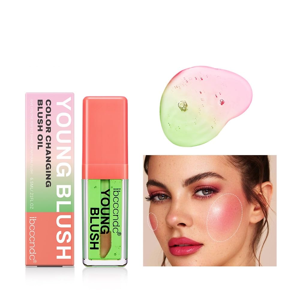 Color Changing Liquid Blush, Moisturizing Ph Changing Blush Liquid for Cheeks, Dewy Finish Face Blush for Natural Looks, Weightless & Long Lasting Blush Makeup (Green)