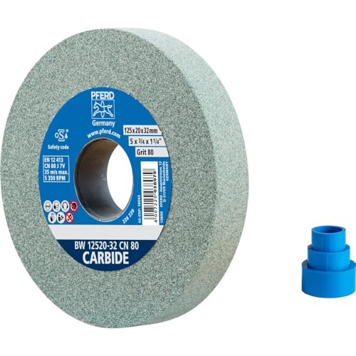 PFERD TOOLS Schleifbockscheibe CARBIDE, 125x20x32mm, SiC 80, 39009723 – Weiche, aggressive Schleifscheibe fuer harte Materialien, z. B. Hartmetall, mit Reduzierhuelsen (25/20/16mm)