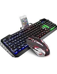 SADES - Teclado y ratón para videojuegos con cable, con luces de colores y ratón con 4 DPI ajustables para juegos para PC portátil Mac Win7 Win8 Win10