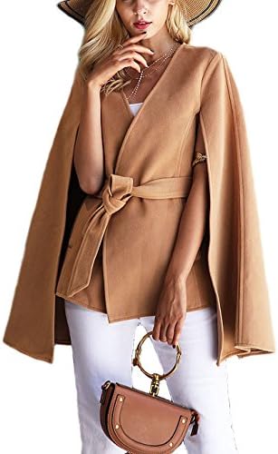 Jingjinig1 Women's Autumn Winter Long Sleeve Solid Cape with Pocket ? S, Coffee