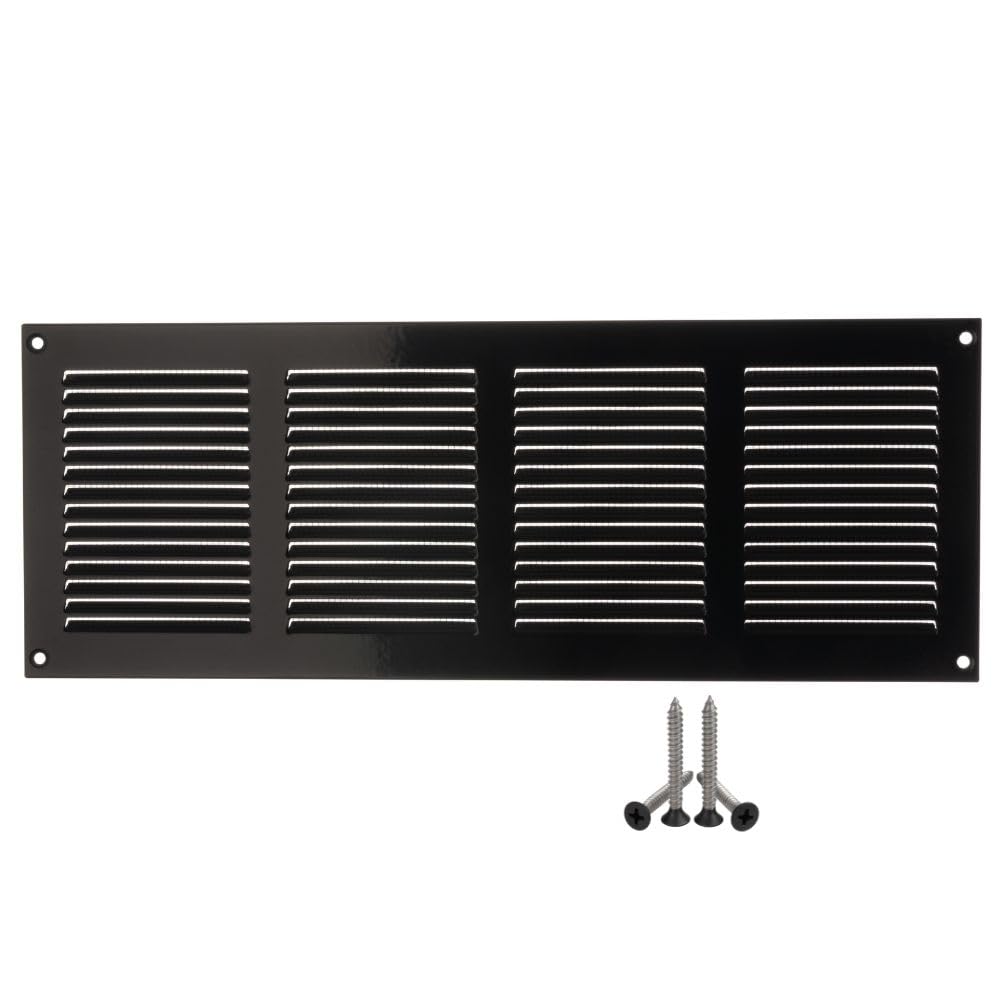 LIRAST 400x150mm Vent Cover Black - 16x6 inch Wall Vent Cover with Insect Mesh - Ceiling Soffit Vents - External Vent Cover - Metal Ventilation Grilles - Air Vent Covers for Walls