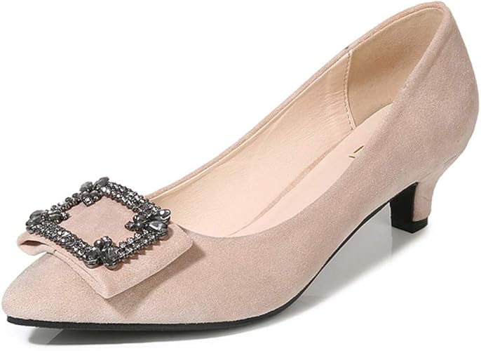 Amazon Merryco パンプス ポインテッドトゥ ビジュー付き ヒール レディース ミドルヒール スエード製 柔らかい コンフォート 小さいサイズ 大きいサイズ フォーマル オフィス 就活 ぺたんこ靴 女性 大人 Merryco パンプス