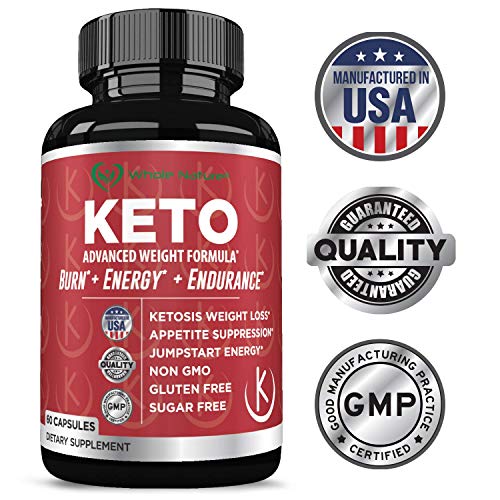Keto Weight Loss Diet Pills: Rapid Fat Burner, Metabolism and Energy Ketosis Supplement Pill for Men and Women - All Natural Gluten/Sugar Free Supplements with Raspberry Ketones - 60 Veggie Capsules