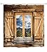 Goodbath Farmhouse Shower Curtain, Old Wooden Barn Door Window Pattern with Mountain Hill Sky Nature View, Waterproof Fabric 3D Bath Shower Curtains, 72 x 72 Inch, Old Wood