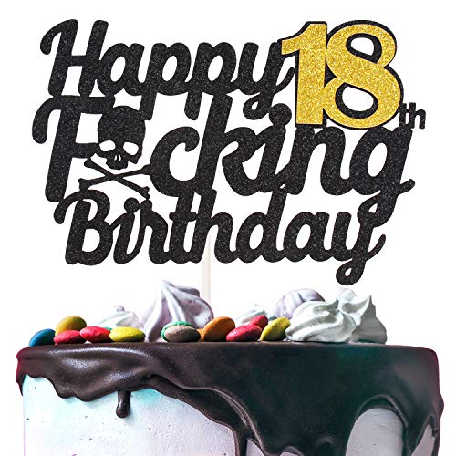 AERZETIX Happy 18th Birthday Cake Topper Black Gold Glitter Funny ...