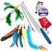 Cat Feather Toys,Cat Feather Wand,Interactive Cat Toys Retractable Wand,Kitten Toys,1 PCS Yellow Caterpillar Toy,4 PCS Replacement Natural Feathers Refill,1 PCS Carbon Fiber Telescopic Cat Teaser Wand