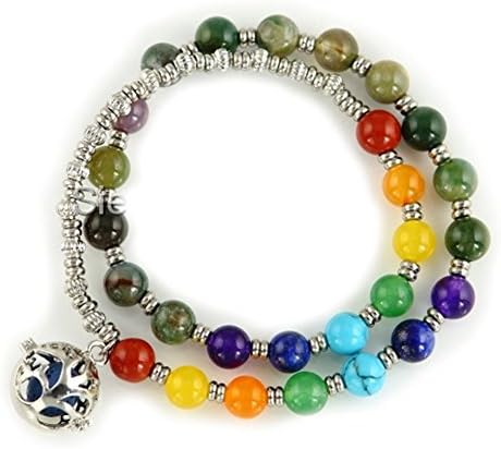 Sier Tree of Life Chakra Aromatherapy Essential Oil Diffuser Wrap Bracelet Lava Stone