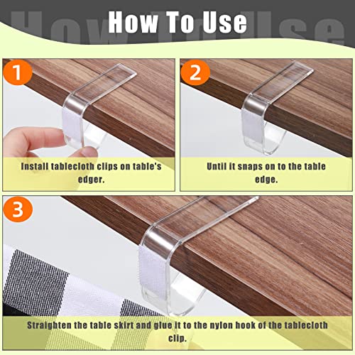 24 Pieces Clear Table Skirting Clips Plastic Table Cloth Hold Down Plastic Tablecloth Clips for