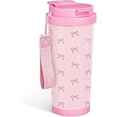 SANDJEST Bow Tumbler - Stainless Steel 2-in-1 Lid Coffee Tumbler 18 oz, Coquette Bow Insulated Travel Mug Gift for Women Girls Teens, Christmas Birthday (Pink)
