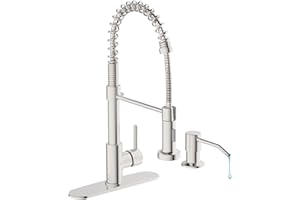 Casavilla Kitchen Faucet Set, Commercial Kitchen Sink Faucets with Pull Down Sprayer and Soap Dispenser, Stainless Steel Faucets for Kitchen Sinks, Single Handle Spring Faucets with Deck Plate
