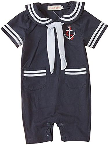 Carrillos Boys Short Sleeve Sailor Suit Romper Onesie Outfit,Navy,12-18M,Tag:90