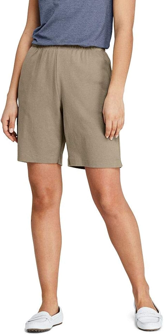 Lands' End Women's Sport Knit Shorts, S, Khaki at Amazon Womenâs Clothing store