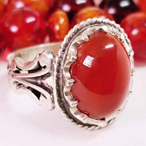 vintage handmade 925 sterling silver ring natural yemen aqeeq carnelian stone
