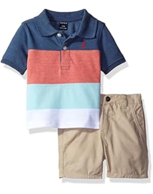 Nautica Baby Boys Stripe Polo with Pull on Short Set, Ink