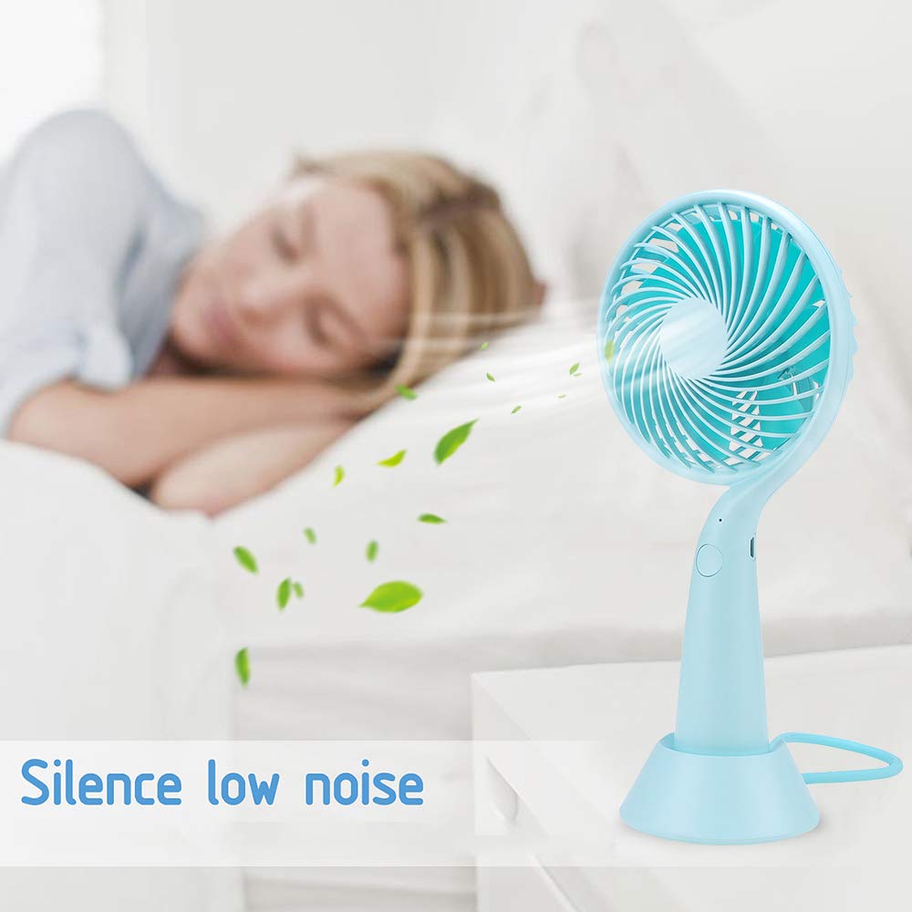 LBTbate Mini Handheld Fan, Portable Personal Fan Chargeable Battery Operated Powered Cooling Desktop Electric Fan with Base, 3 Speeds for Office/Home/Travel/Outdoor (Green)