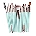 Sankuwen 15PCs Makeup Brush Set Tools Toiletry Kit (Green-Coffee)
