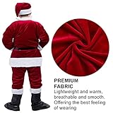 Christmas Santa Claus Costume with Beard,Velvet Men's Deluxe Santa Suit,Wine Red,M to L