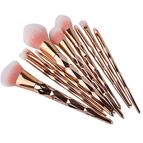 Coshine 10pcs Unicorn Shiny Gold Diamond Makeup Brush Set Professional Foundation Powder Cream Blush Brush Kits
