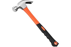 WIN&YING Claw Hammers, 8 OZ Forged Steel Straight Rip Fiberglass Claw Hammer with Soft Non-Slip Handle for Driving & Pulling Out Nails