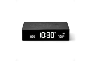 Lexon Flip Premium Digital Alarm Clock - Rechargeable Desk Clock with On/Off Faces - Snooze Function, Pure VA LCD Display, Touch & Sound Sensor, Aluminum - Black