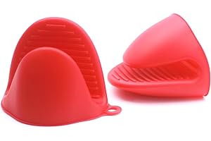 TACOMYNXIFY Mini Silicone Oven Mitts Set – Heat Resistant, Non-Slip, BPA-Free Gloves for Baking, Cooking, Microwave Use – Foldable Pot Holders for Kitchen & Grill, Dishwasher Safe(1, Red)