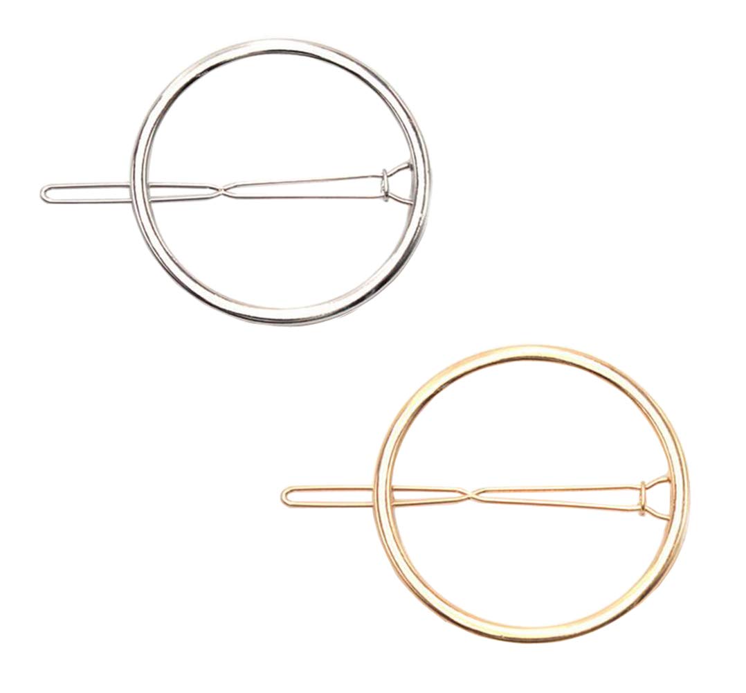 2PCS Women Lady Girls Hollow Hoop Round Circle Geometric Metal Hair Clips Barrettes Bobby Pin Ponytail Holder Hair Styling Accessories Hair Claw Clamps Holder Hair Pins(Gold+Silver)