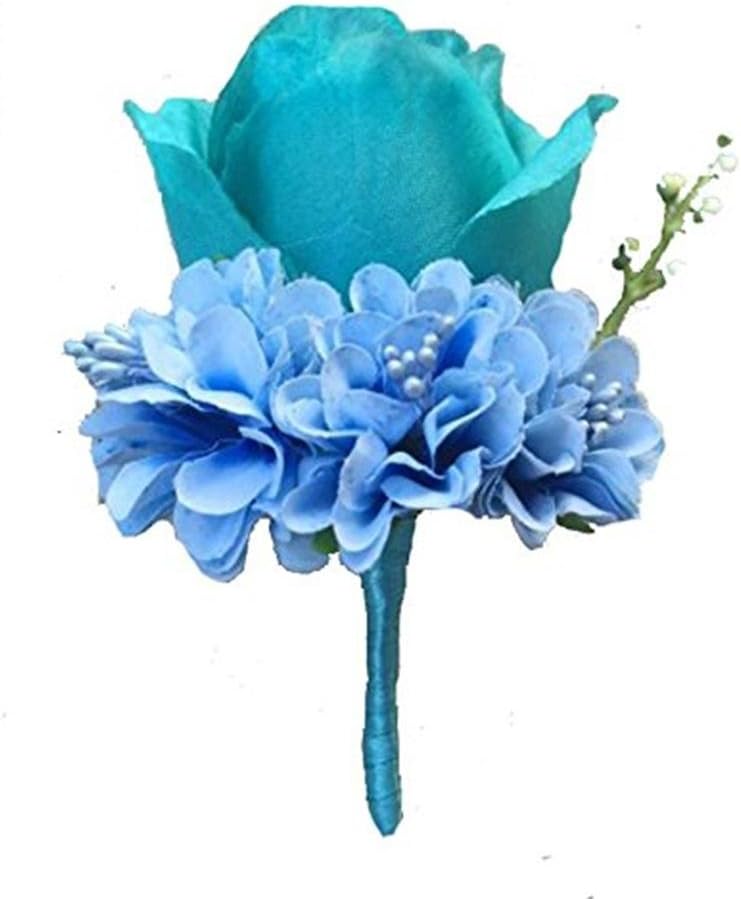 WeddingBobDIY Boutonniere Buttonholes Groom Groomsman Best Man Rose Wedding Flowers Accessories Prom Suit Decoration Light Blue
