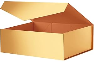 JINGUAN Large Gold Collapsible Gift Box with Magnetic Closure Lid 13.5x9x4.1 Inches, Bridesmaid Proposal Box for Present (Glossy Gold, 1 Pack)