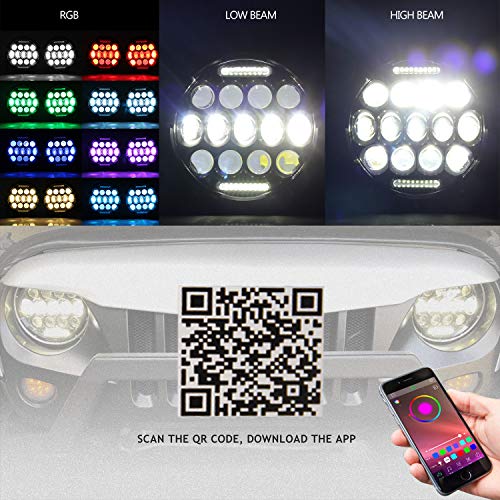 image for UNI-SHINE 7 inch RGB LED Headlight Angel Eyes E-MARK Approved 6000K Mu