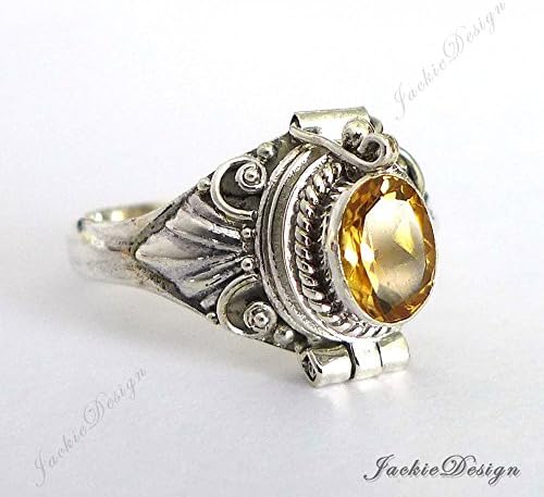 Yellow Citrine Poison Ring Size 8 Locket Sterling Silver Secret Compartment JD30